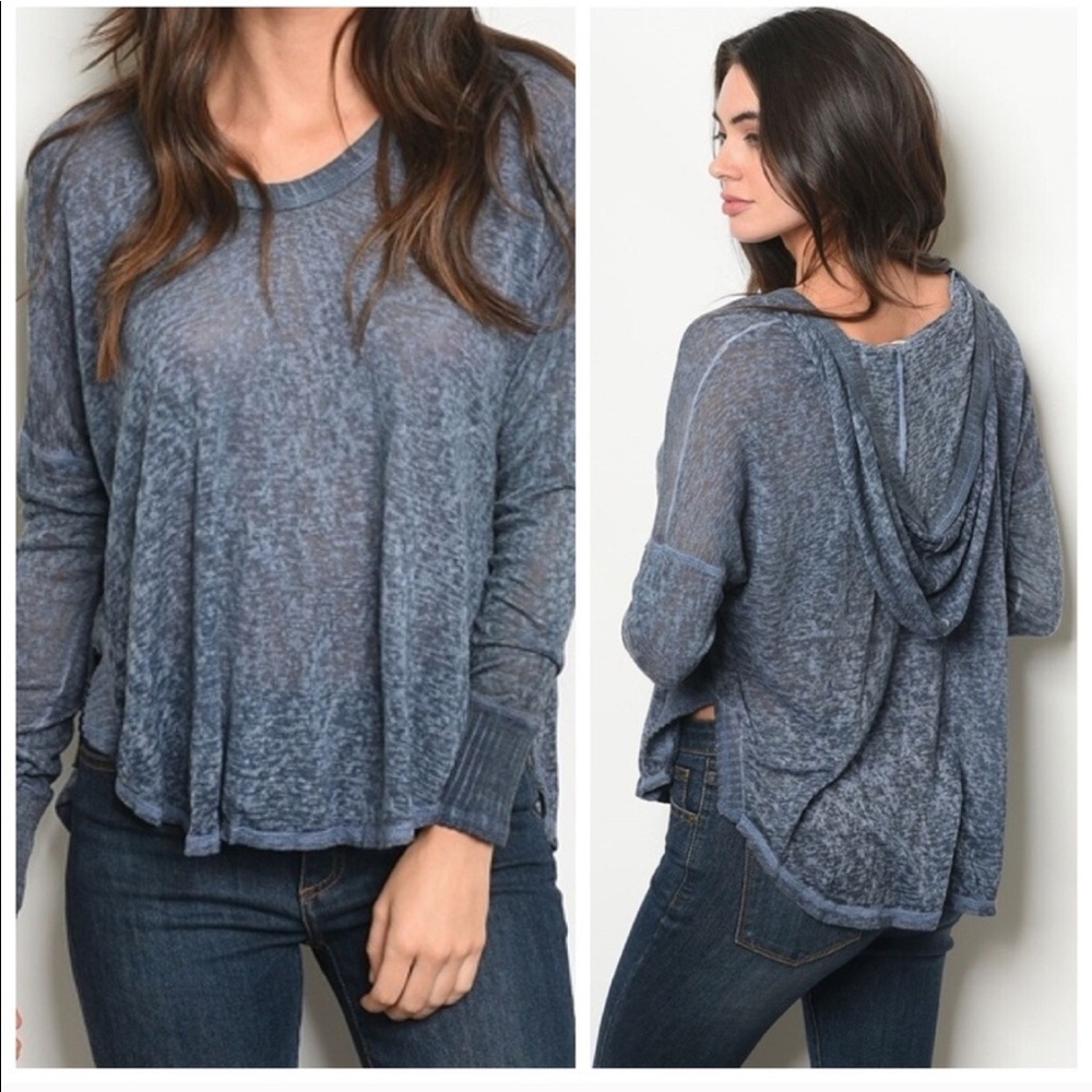 Indigo rough distressed hooded top